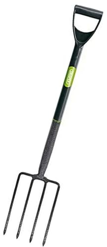 KKTECH Digging Fork Gardening Hand Tool - Durable and Heavy Duty Garden Fork with Long Handle, Carbon Steel Shaft, and PVC Grip - Black