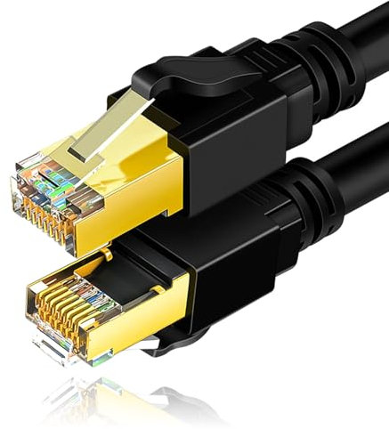 Cable de Red Cat 8, Cable Ethernet de Alta Velocidad de 40 Gbps con Contactos Chapados en Oro, Doble Blindaje para Enrutador Portátil (10 metros/32,8 pies)