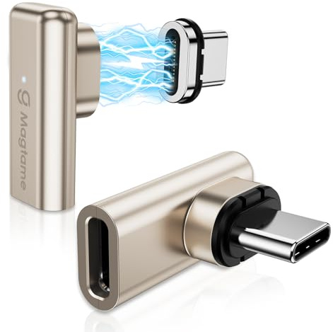 Magtame 2 Adaptadores USB-C Magnéticos Planos 90°, 240W 40Gbps, 24 Pines | Carga rápida 5 A, vídeo 4K/60Hz, conexión estable y diseño plano, para smartphones USB-C, tabletas, portátiles y hubs.