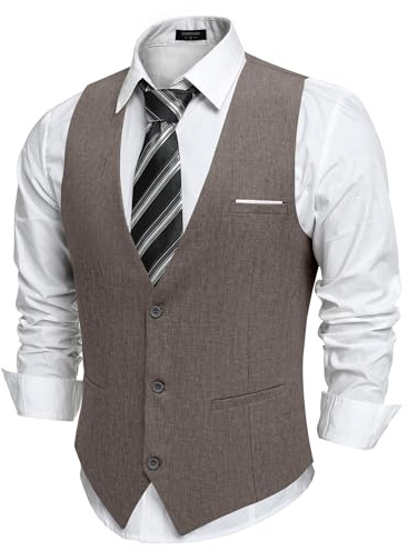 COOFANDY Chaleco Traje Hombre Negocio Sólido Chaleco Vestir Casual Cuello en V Chaleco Boda Hombre Elegante con Bolsillos Gris oscuro M
