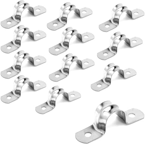 LICQIC 304 Edelstahl-Rohrschellen, U-förmige Rohrschelle, Zweiloch-Rohrgurt-Spannclips zur Befestigung von Fallrohr und Metallrohren (M16, 12 Stück)