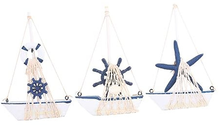 ORFOFE 3stücke Teiliges Mediterrane Segelboot Modelle Nautische Dekoration Für Wohnzimmer Schlafzimmer Büro Schickes Boot Ornament Mit Steuerrad Seestern Und Rettungsring