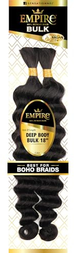 Sensationnel Tresse empire en vrac – Tresses de cheveux humains profonds pour style bohème sans nœuds ou boucles ondulées – 1 paquet (45,7 cm, 1B noir cassé)