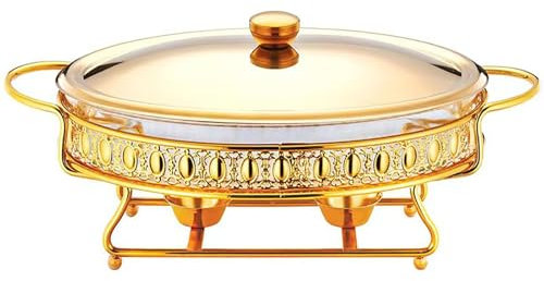 MNBVH 3L Round Buffet Chafing Dish Stainless Steel Chafer Set With Water Pan, Food Pan, Fuel Holder And Lid For Buffet, Weddings, Parties(Color:Gold)
