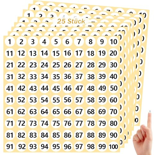 1-100 Etiketten Zahlen Aufkleber Kreise, 25 Blatt Holografische Zahlen Nummern Sticker Klebezahlen, Fortlaufende Klebepunkte Etiketten Selbstklebend,Büros Klassifikation - Weiß 10mm, 2500 Stück