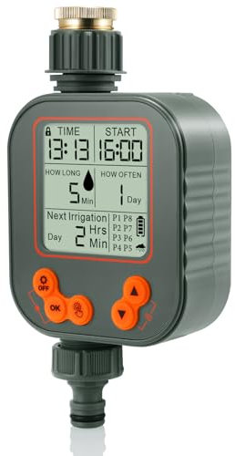 Bewässerungscomputer, Wasserzeitschaltuhr Regenverzögerung, Timer Bewässerungssystem mit LCD-Display, Garten Automatische Bewässerungs Kindersicherung, 8 Auto Bewässerungsmodi- und Manueller Modus
