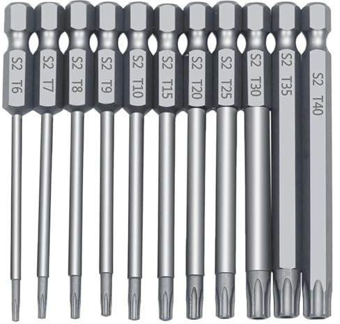11/12 pièces 1/4 embouts hexagonaux pilote inviolable perceuse de sécurité jeu d'embouts magnétiques tournevis Torx tête plate F1FC 50/100mm(Length 100mm 11pcs)