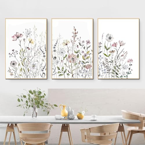 3 Teilige Set Wohnzimmer, Frühling Bunte Blume Poster & Kunstdrucke Wohnzimmer-schlafzimmer Wandkuns, Moderne Premium Ostern Poster Set Ohne Rahmen Wandbilder Wohnzimmer Leinwandbild (30x40 cm)