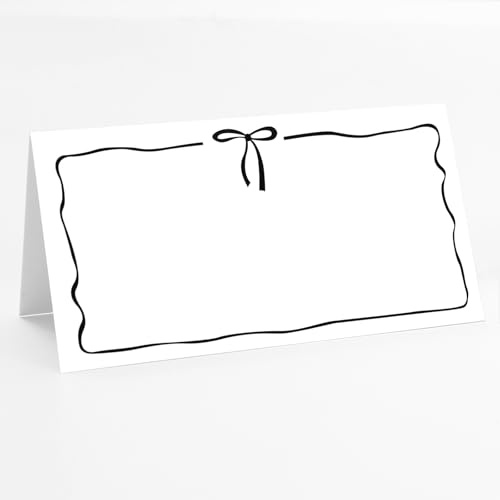 Whaline 100Pcs Bow Place Cards 2 x 3.5 Inch Cute Black Bow Knot Tent Name Cards Blank Seat Assignment Label Cards for Coquette Birthday Party Table Setting Supplies