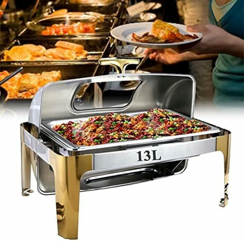 AFLEPCBRQ Catering Insulation Tray,Food Warmer Buffet Server with Glass Lids,Electric Chafing Dish Buffet Warmer with Rolling Top,Buffet Server Catering Chafer Warmer Food Heater for Parties,Banq