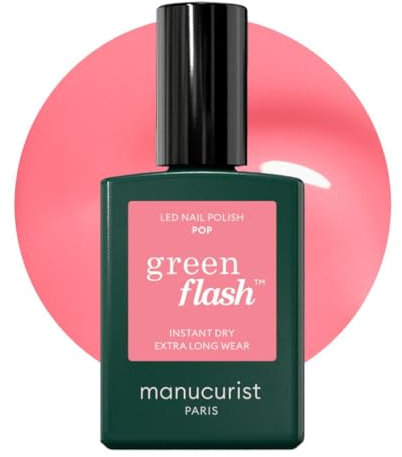 Manucurist Green Flash LED Classic Pop - Electric Pink Gel Nail Polish - Vegan, 12-Free - Strengthens and Protects - Nail Varnish for UV Nail Lamp - Made in France
