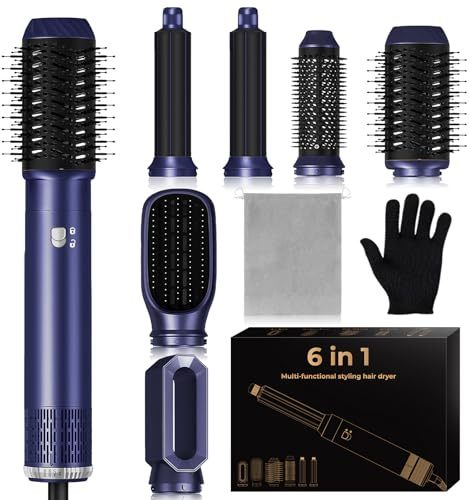 Airstyler, 6 in 1 Hair Styler Haarstyler Set mit Rundbürstenföhn, Warmluftbürste, Automatischem Lockenstab, Glättbürste, Geben Sie dem Haar Volumen, Glätten, Locken und Föhnen