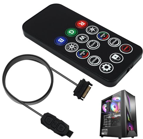 Contrôleur ARGB pour PC, répartiteur ARGB RVB 5 V 3 broches SATA Power RGB contrôleur de ventilateur avec télécommande sans fil RVB 14 touches pour ventilateurs de boîtier d'ordinateur, bandes