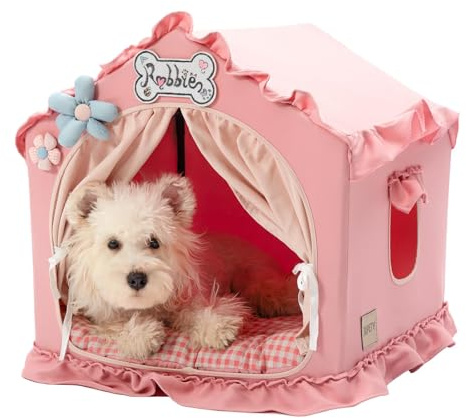 Jiupety Cuccia per cani da interno con telaio, graziosa tenda per cani con grotta di copertura, traspirante, lavabile e pieghevole, adatta per cuccioli e gatti da 4,5-9 kg, media (43 x 43 x 43 cm