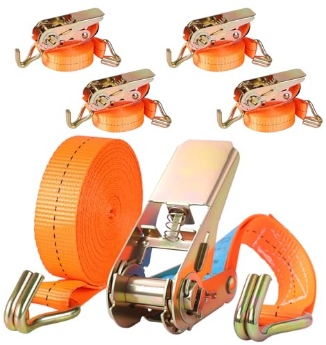 Pamatio Spanngurte mit Ratsche - [4 Stück] 5m 800kg 0.8T Zweiteilig 25 mm Ratschengurt,Spanngurt,Zurrgurte für Ladungssicherung Motorrad - TÜV/GS Zertifiziert (Orange)