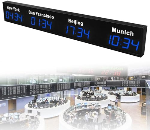 Reloj mundial de pared, reloj digital con zonas horarias de 3/4 de ciudad, pantalla grande, reloj digital LED con múltiples zonas horarias, ideal para hoteles, aeropuertos internacionales,4City-Blue