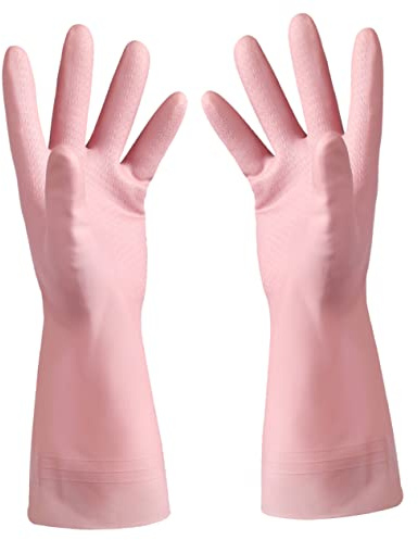 FRCOLOR Thin Rubber Waterproof Kitchen Cleaning Gloves 1 Pair Pink Dishwashing Mittens for Household Use Multi-Purpose Kitchen Accessories