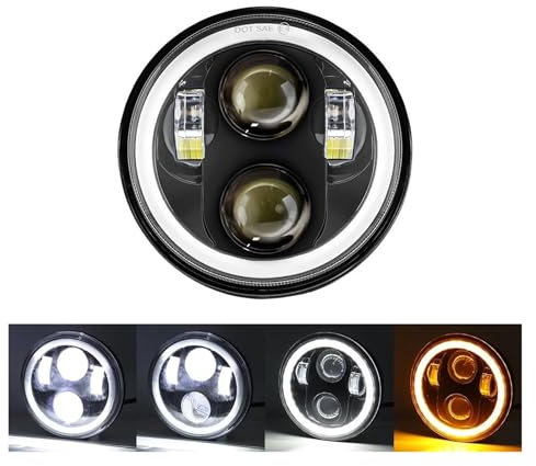Faro Anteriore Per Indian Per Scout ABS 2015 2016 2017 1 pezzo 5.75 Pollici Moto LED Faro 5-3/4 proiettore Led Halo Angel Eyes Faro Moto Faro(Nero)