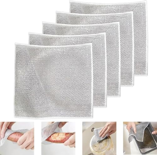 FUVBNQGT 20 PCS Wire Dishwashing Cloths, Non-Scratch Multipurpose Steel Wire Dishcloths, Multipurpose Cleaning Cloths, Durable Stainless Steel Scourers for Kitchen, Dish, Sink, Stove Top Scrubbing