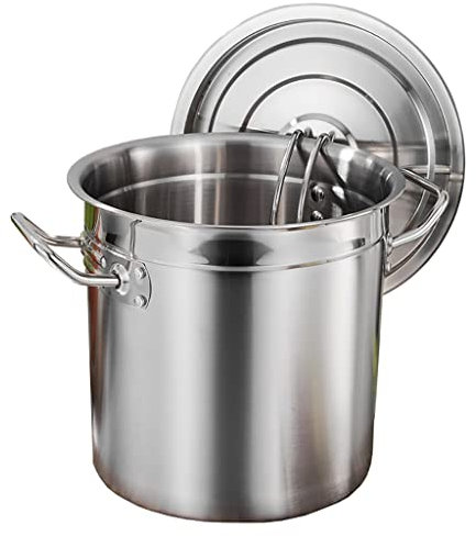 OQHAIR Olla sopera con Tapa, Cubo Profundo de 12-130 l, de Acero Inoxidable, para freír, hervir, guisar, Color Plateado, 25 x 25 cm, 12 l