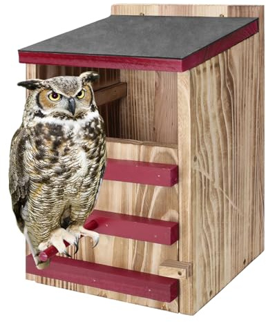 Nichoir en bois imperméable pour l'extérieur avec vis de fixation, boîte à hiboux à ouverture en bois pour hibou, hibou, hibou, hibou, accessoires pour oiseaux d'arrière-cour (rouge, 21 x 19 x 34 cm)