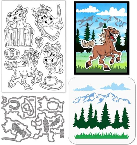 GLOBLELAND Lustiger Transparenter Silikonstempel Mit Pferd Cowboyhut Stanzformen Cartoon Tiere Mal Bastelschablonen Für Kartengestaltung Scrapbooking Basteln DIY Prägung