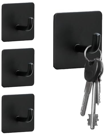 Auriselle Ganci Autoadesivi 4 Pezzi in Acciaio Inox 304, Ganci Appendiabiti per Asciugamani e Accappatoio Senza Forare， Accessori Bagno Cucina per Porta, Doccia, Parete, Nero