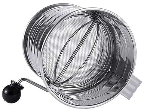 Warmhm Rotary Hand Crank Flour Sifter Graduated Stainless Steel Mesh Baking Sieve Cup Kitchen Flour Filter for Baking and Cake Preparation