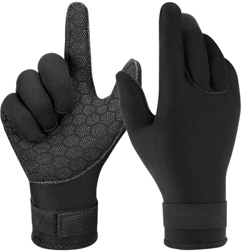 Houbobo Diving Gloves, 3mm Neoprene Gloves Diving Gloves Wetsuit Gloves, Flexible Anti Slip Surfing Glove with Adjustable Wrist Strap for Scuba, Spearfishing, Surfing, Swimming (M)
