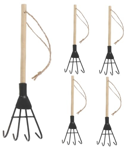 HEMOTON 5pièces Râteau de Jardin à Main à Dents Petit Outil de Jardinage Râteau à Désherber Manuel pour Aérer Le Sol Poignée Ergonomique pour Travaux de Jardinage Précis