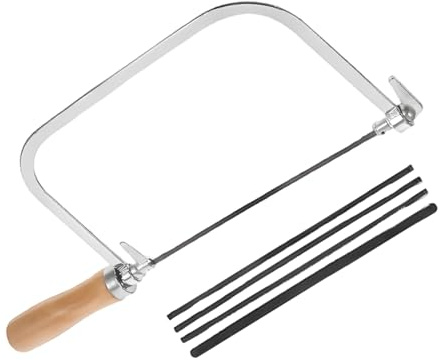 YJWCZJ Coping Saw Blades, Woodworking Hand Saw with 4 Extra Blades, for Fine Cuts in DIY Crafts and Furniture Making, 17 Inch Wooden Handle