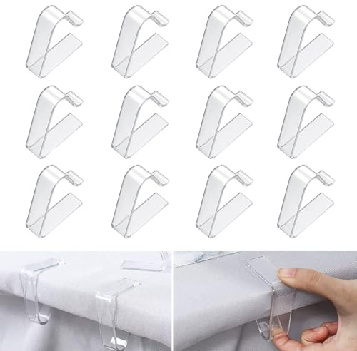 Table Clips for Table Cloth Outdoor: 12Pcs Clear Outdoor Tablecloth Clips - Fit for Outside Tables, Picnic, Wedding Setups - Camping Dining Events Christmas Party Indoor
