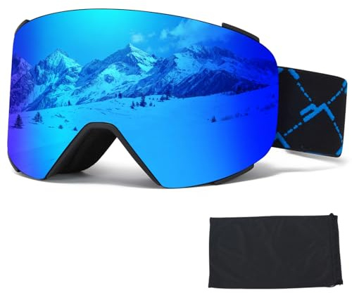 VCOROS Skidglasögon OTG, YH693C snöglasögon justerbara för män kvinnor anti-dimma anti-bländning UV400-skyddshjälm kompatibel för skidåkning, cykling, snowboard (10-REVO blå/svart)