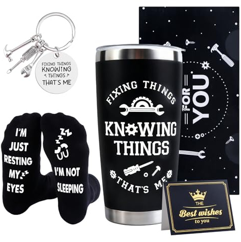 Belillpipi Birthday Gifts for Men,Personalised Presents for Men Birthday Christmas Fathers Day Valentines, Mechanic Mens Gift Set, 20oz Stainless Steel Travel Tumbler Gifts Set