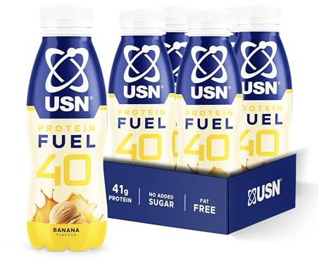 USN Protein Fuel 40 High Protein Shake 6 x 500ml – Ready-to-Drink Shakes with 41g Protein - No Added Sugar and Suitable for Vegetarians – Perfect On-the-Go – Banana Flavour
