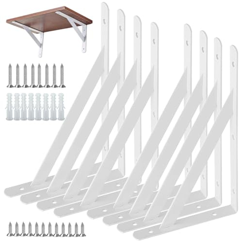8 Pack Shelf Brackets Heavy Duty, Wall Mounted Shelf Supporters Triangle Shelving Brackets, 90 Degree Right Angle Brace Brackets, for Home, Kitchen, Office( White 200x120 mm)