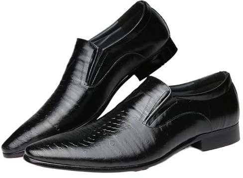 Fyrkantig Tå For Män I PU-läder Utsökt Texturerat Slip-On-klänningsskor For Bröllopskontor Och Formella Evenemang(Black,47 EU)