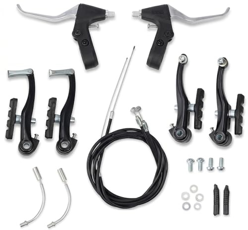 GOWTX 2-set cykelbroms-set – V-broms-set med bromsspak och bromsklossar, aluminiumlegering, främre bromsrep ca 72 cm, bakre ca. 175 cm, för mountainbike, vägcykel, 22,2 mm styre