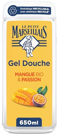 Le Petit Marseillais – Gel de Ducha Extra Suave Mango Bio & Maracuyá (frasco de 650 ml) – Fórmula vegana con 92% de ingredientes de origen natural – Envase reciclable, con plástico reciclado