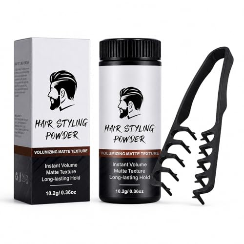 Ultimate Lightweight Hair Styling Powder for Natural Volume & Matte Texture - Oil-Free, Long-Lasting Hold with Wide Tooth Comb for Fine, Thin, Curly Hair & Sensitive Scalp (1 Pack with Black Comb)