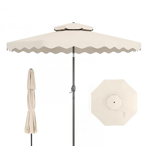 KOMFOTTEU 3m Parasol Jardin Exterieur, Hauteur 2,6M, 30° Inclinable, Beige