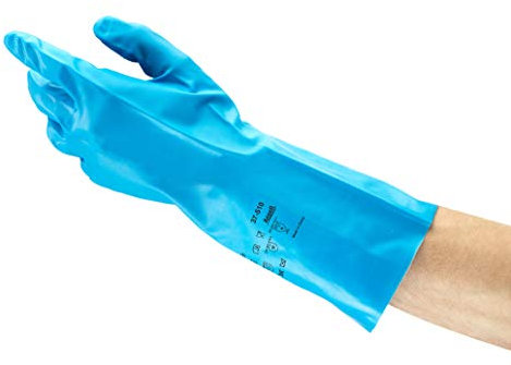 Ansell AlphaTec 37-510 Gants de Travail en Nitrile, Approuvé pour Contact Alimentaire, Préhension Supérieure avec Finition Adhérisée, EPI Professionnel, Réutilisable, Bleu, Taille XL (12 Paires)