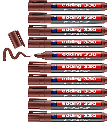 edding Pennarello permanente 330 - marrone - 10 penne - punta a scalpello 1-5 mm - penne impermeabili ad asciugatura rapida - per cartone, plastica, vetro, legno, metallo e tessuto