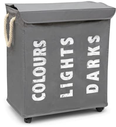 hausratplus osoltus Wäschebox - Wäsche-Sortierer mit Deckel & Rollen - Bad-Organzier - Wäschekorb - Wäschetruhe - Badezimmer Wäsche-Sortiersystem - Grau
