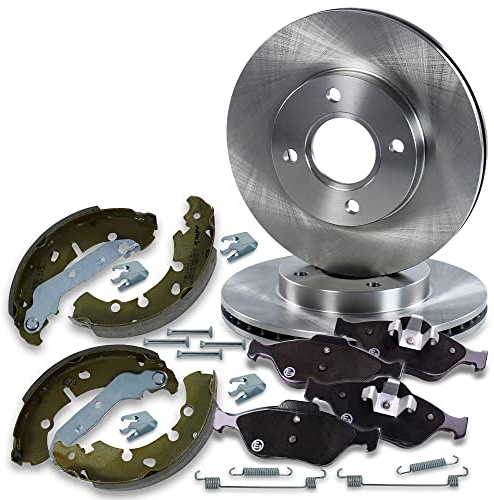 BESTPRICE Bremsenset inkl. Bremsscheiben vorne Ø 258 mm + Belüftet Bremsbeläge vorne und Bremsbacken hinten + Radbremszylinder