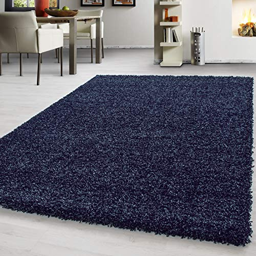 Teppium Moderner Hochflor Teppich Wohnzimmer 160x230 cm Marineblau - Shaggy Flauschiger Teppich, Extra Weich, Pflegeleicht und Einfarbig - für Schlafzimmer, Küche und Esszimmer