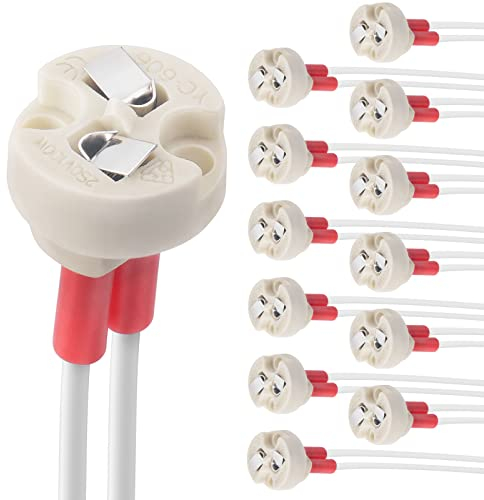 DiCUNO MR16 GU5.3 Fassung mit 15cm Silikonkabel, Keramik Sockel G4/GY6.35, Bi-Pin Stiftsockel für LED Lampen, Halogen, Glühbirnen, 12-250V, 2A, 100W, hitzebeständig bis 200°C, 12er Pack