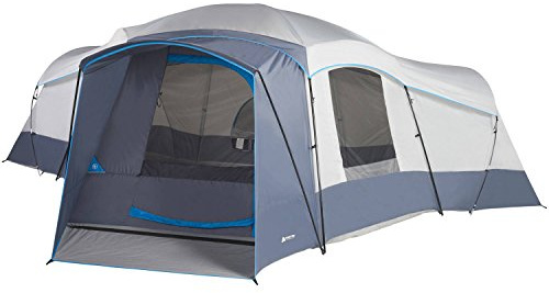 Spacious Family Sized 16-Person Weather Resistant Ozark Trail 23.5' x 18.5' Cabin Camping Tent, Gray and Blue