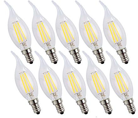 ENGEYA 4W E14 Kerze Flamme,LED Birne Leuchtmittel, klares Filament Lampe,Kaltweiß 6500K, 400 Lumen, Nicht Dimmbar,10er Pack
