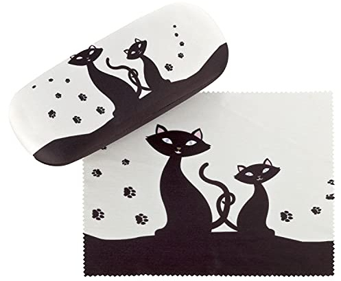 VON LILIENFELD Étui Lunettes Boîte Robuste Cadeau Étui Lunettes de Soleil Chiffon de Nettoyage Chat Noir